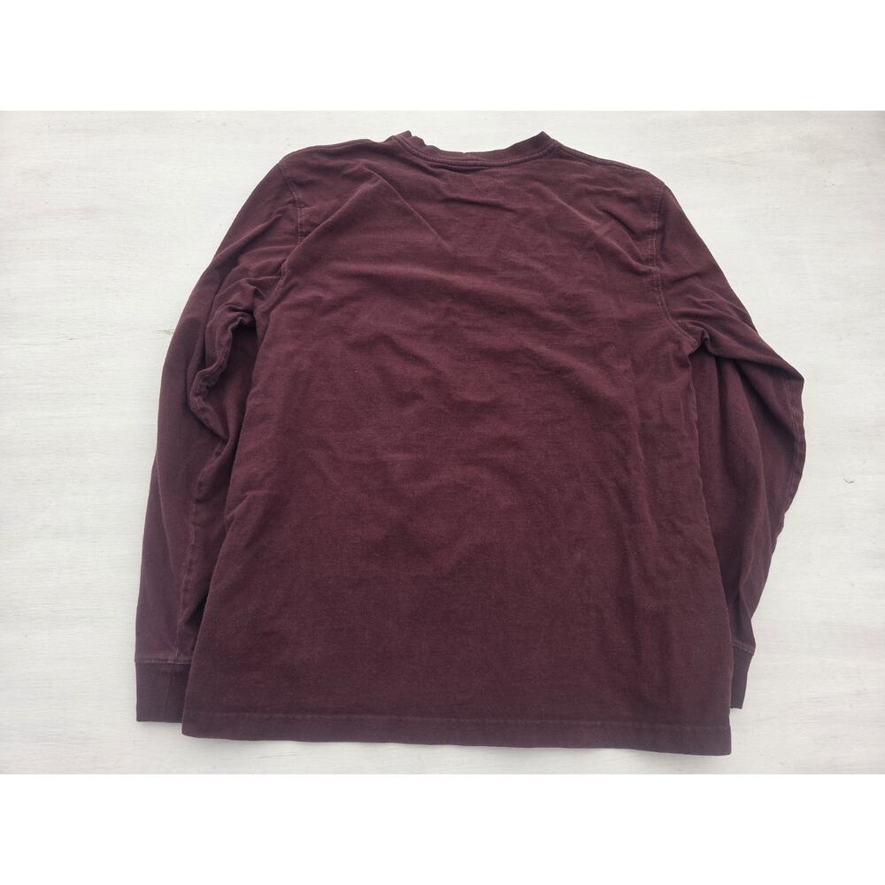 Carhartt Henley T Shirt Adult M Loose Fit Pocket Maroon Mens Work Long Sleeve - Picture 5 of 8